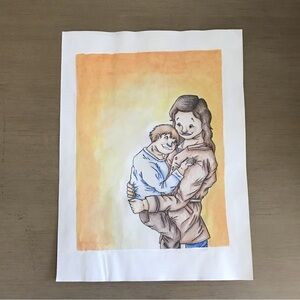 Brother and sister (2) - mixed media original character portrait